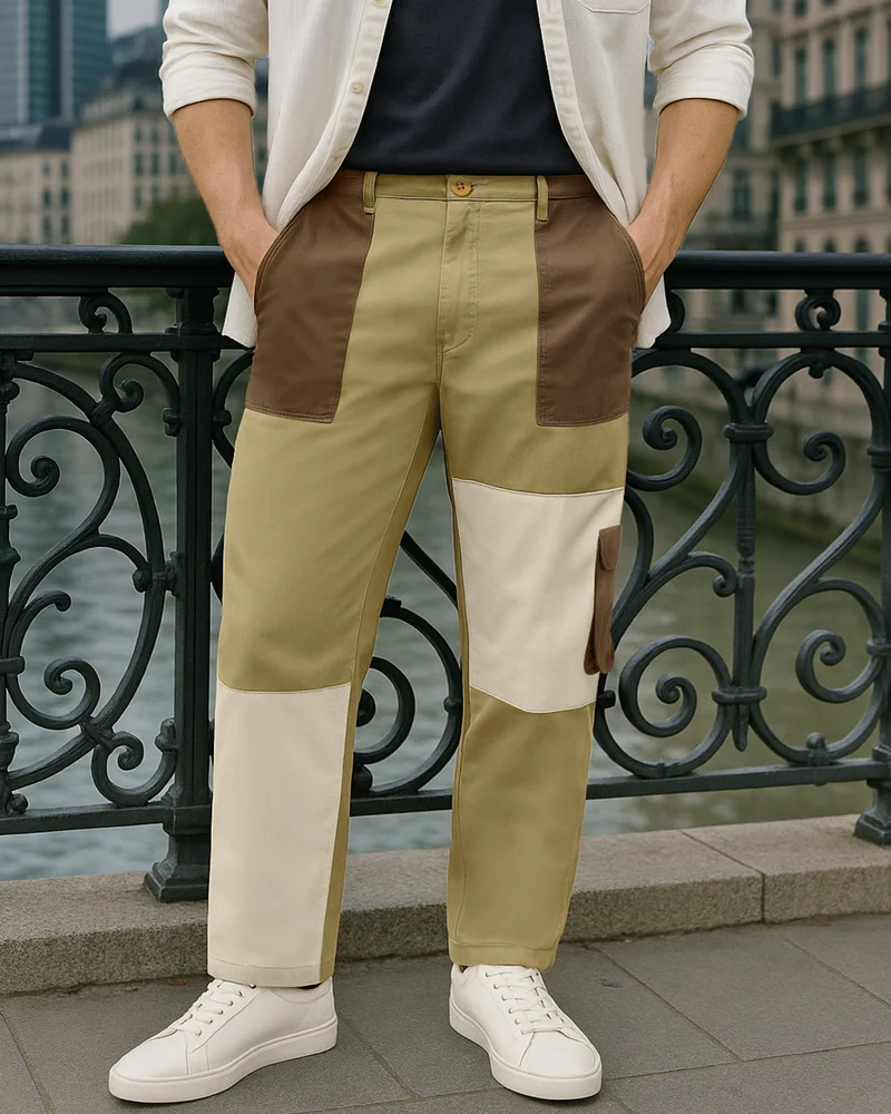 بيواكوف Men's Irish Cream Color Block Straight Fit Cargo Pants